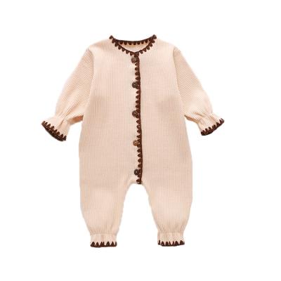 China Hot Sale Solid Simple Solid Baby Infant Romper Knitted Cotton Long Sleeve Newborn Baby Romper Baby Clothing for sale