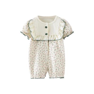 China Lovely Summer Causal Sweet Infant Short Sleeve Rompers Baby Rompers Halter Crawling Cool Suit With Lace And Small Flowers for sale