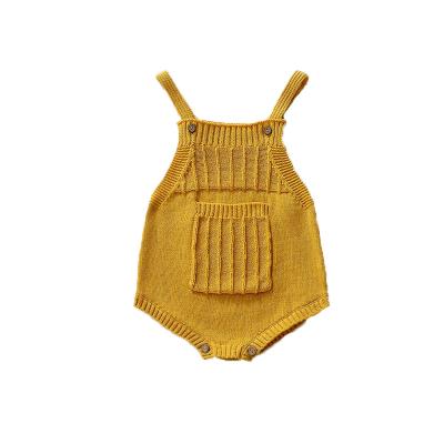 China Customized Causal Knitted Solid Color Baby Romper Onesie Vest Jumpsuit Baby Halter Crawling With Pocket for sale