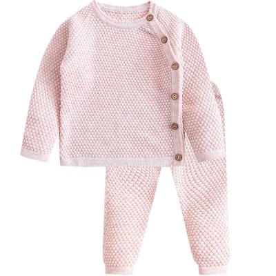 China Twin Set O-neck Toddler Girls Sweater Breathable Knitted Baby Suit Cardigan Sweater Two Sets for sale