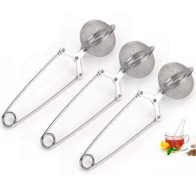 China Customized Viable Tea Filter Strainer With Long Handle Reusable Stainless Steel Fine Mesh Silver Tea Ball Tea Maker for sale