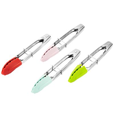 China Viable Hot Selling Creativity 7 Inch 0.4 Mm Thickness Mini Silicone Food Tongs for sale