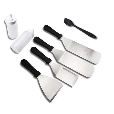 China Easily Cleaned 7 PC BBQ Griddle Accessories Set Pancake Fin Kit Tool with Heavy Duty Turner Bottle Spatula and Silicone Brush for sale