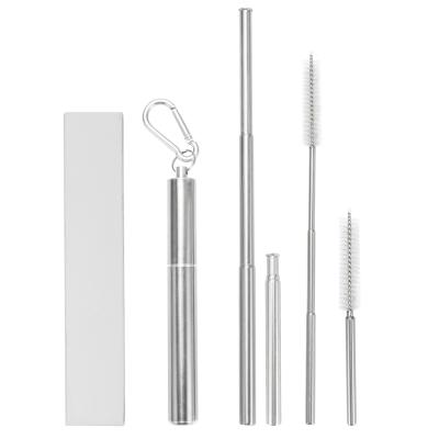 China Amazon Viable Hot Sale Portable Reusable Drinking Straws Stainless Steel Telescopic Straw With Aluminum Case And Cleaning Brush for sale