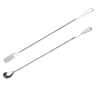 China Sustainable Bar Tools Accessories Two Head Stainless Steel With Long Twist Handle Stir Bar Spoon for sale