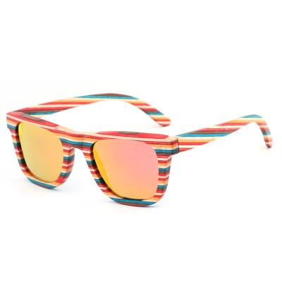 China Hot Selling Handmade Polarized Yellow Rainbow Framed Wooden Sunglasses Custom Fashion Logo Fashion Sun Glasses for sale