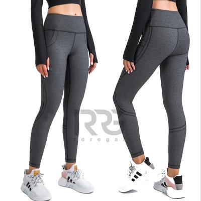 China 2021 New Lulu Yoga Pants High Waist Slim Side Pocket Breathable Running Fitness Pants Women Gaiters for sale