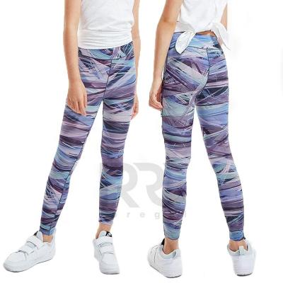 China Breathable Kids Stretching Hot Products 4 Needle 6 Yarn Printed Leggings For Girls for sale