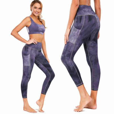 China 2021 New Breathable Side Pockets Tie-Dye Yoga Pants High Waist Tuck In Soft Running Gaiters Skin-Friendly for sale