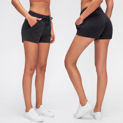 China 2021 Breathable New Style Summer Yoga Shorts High Waist Drawstring Training Fitness Lifting Women Running Shorts for sale