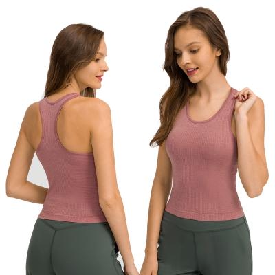 China 2021 Simple Yoga Lulu Yoga Vest Fitness Breathable Seamless Yback Vest With Chest Pad Sports Tight Bra Top Tank Top for sale