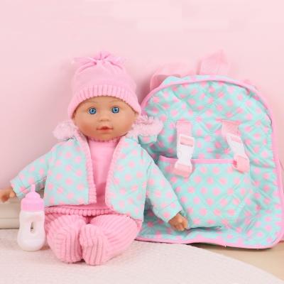 China 13 Inch Eco-Friendly Non-Toxic Baby Doll with Carry Along Blue and Pink Doll Carrier Pocket Fits Doll Accessories and Clothing for sale