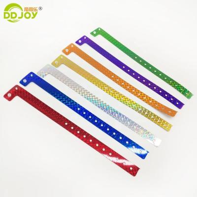 China Snap Clasp L Shape Holographic Glitter Entertainment Wrist Band Bracelet Tickets for sale