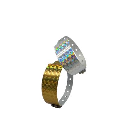 China Customizable L Shape Holographic Material Wristband for Events 250*25mm in Orange for sale