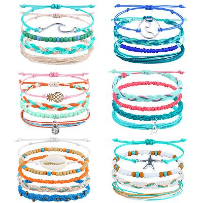 China Mix Color Wax Thread Bracelet Handmade Bohemian Daisy Sunflower Turtle Shell Bracelet for sale