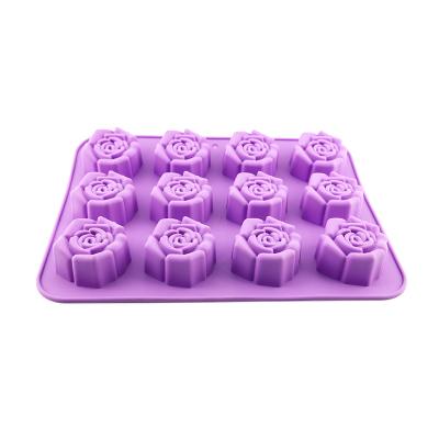 China Sustainable 12 Cavity Rose Flower Shape Silicon Mold With Dessert for sale