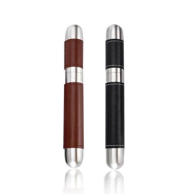 China Casual Thickened Stainless Steel Cigar Tube With Leather Box Cylindrical Shape Cigar Storage for sale