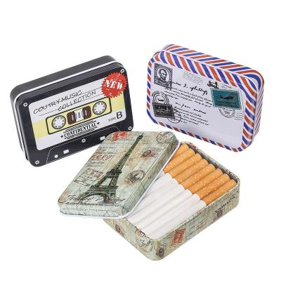 China Creative Nostalgic Strip Tinplate 20 Cigarette Holder Metal Tobacco Box Retro Portable Sealed Moisture-proof Pressure-proof Storage Box for sale