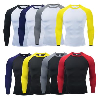 China Sustainable Men Compression O-neck T Shirt Fitness Tight Long Sleeve Sport Tshirt Training Jogging Shirts Gym Sportswear Top for sale