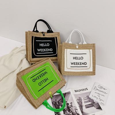 China Custom Jute Eco-Friendly New Fashion Logo Large Capacity Colorful Linen Burlap Tote Bag With Button for sale