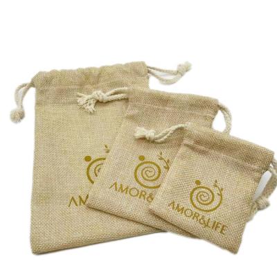 China Fashion In Stock Organic Custom Jute Jute Printing Packaging Tote Foldable Drawstring Bags for sale