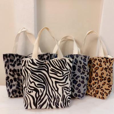 China Fashion Autumn Vintage Art Fabric Lady Handled Chic Bag Striped Leopard Print Corduroy Tote Shopping Bags for sale