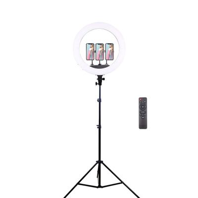 China Aluminum Alloy+ABS 14 Inch Fill Ring Light Stretchable Makeup Selfie Led Ring Light Triple Stand With Multi-phones Live Stream for sale