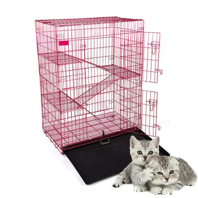 China Breathable Breathable Pet Easy Cleaning Display Mounted Large Red Cat Cage Metal Cat Cage Indoor Mobile Pet Cages for sale