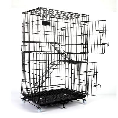 China Breathable Custom Indoor Metal Black Cat Cages 3 Layers Cat Cages Wholesale Easy To Move Cats Cages With Wheels for sale