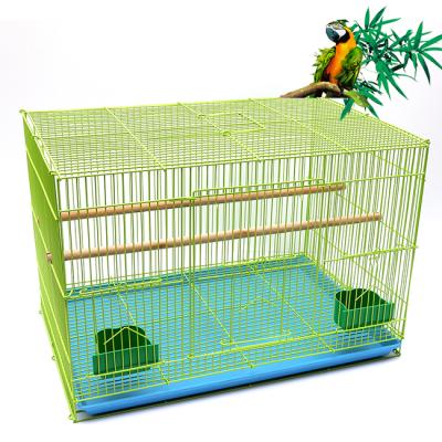 China Breathable Customized Portable Easy Large Metal Bird Cages Carry Pet Carrier Bird Cages Green Breeding Bird Cages With 2 Bowls for sale