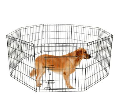 China Breathable Black Outdoor Foldable Metal Barrier Pet Eight Piece Pet Wire Mesh Movable Detachable Pet Dog Cages for sale