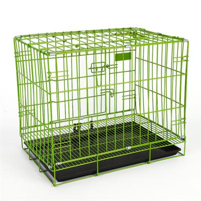 China Wholesale Breathable Durable Easy Cleaning Stainless Dog Cage For Large Dog Green Rectangle Four Size Dog Cage With Tray Pet Cages for sale