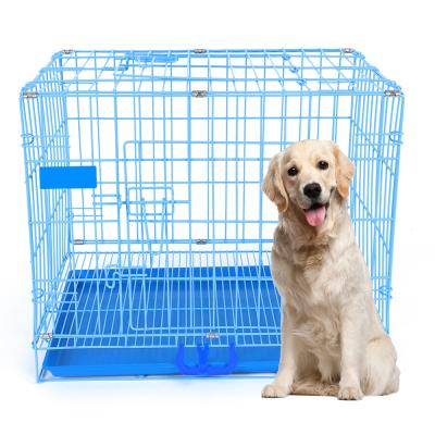 China Breathable Blue Pet House Easy Wash Metal Dog Cages Stainless Steel Wire Dog Kennel Eco-friendly Heavy Duty Folding Cages for sale