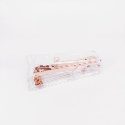 China Crystal Clear Plastic+rosegold Plated Crystal Clear Office School Home Steel Standard Medium Size Rose Gold Stapler for sale