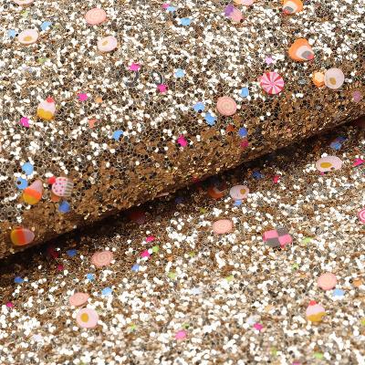 China Imprimido Glitter suave de cuero PU Sequins glamorosos Dulces brillantes de 1,2 mm de espesor en venta