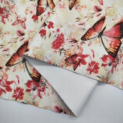 China Printed Colorful Butterfly In Love With Flowers PVC PU Synthetic Faux Leather Material for sale