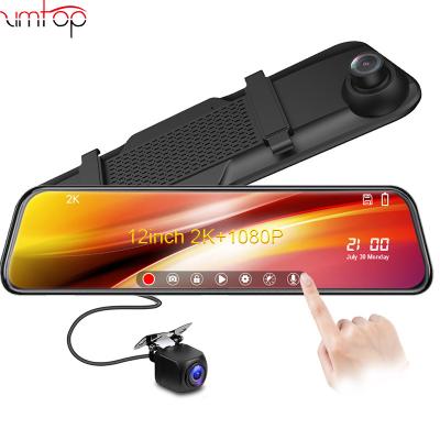 China 12 Inch Waterproof Car DVR Stream Media Rush Cam 1440P Touch Screen 2K Lens VCR Dual Rear View Mirror Stand Camera for sale