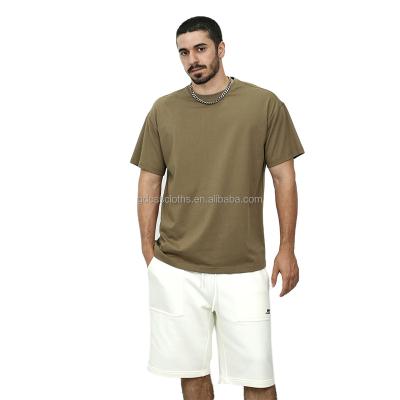 China Anti-Wrinkle OEM Service Knitted Solid Color White T-shirts Streetwear Drop Shoulder Unlined Casual T-Shirts For Men for sale