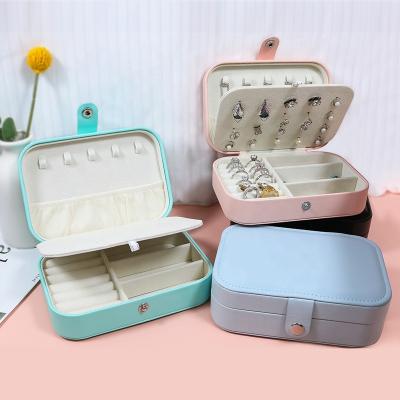 China Custom Travel Ring Earring Necklace Jewelry Packaging Box Organizer Logo Pu Leather Jewelry Box Ring Box for sale