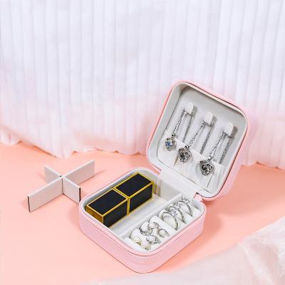 China Custom Jewelry Storage Display Boxes Ring Necklace Mini Case Organizer Jewelry Gift Box Logo Printed Leather Travel Portable Ring Box for sale