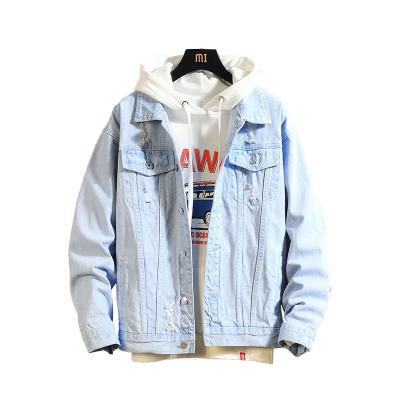 China Sustainable Simple Stylish Denim Ceket Ripped Lightweight Long Sleeves College Boys Denim Jacket for sale