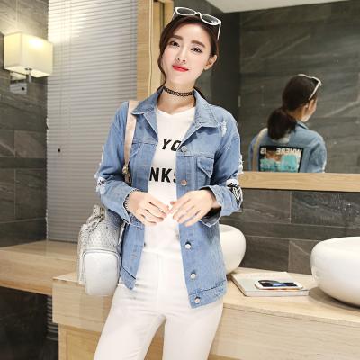 China Wholesale Chaqueta De Jeans Mujer Viable Printed Patches Large Size Summer Jacket For Ladies for sale