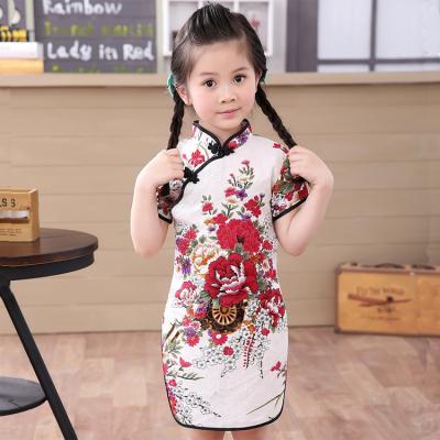 China Export new year street dresses coat child girl qipao dress classical troditioanl unrivelled Chinese traditional style striped short summer baby girl qipao dress sleeve for costume for sale