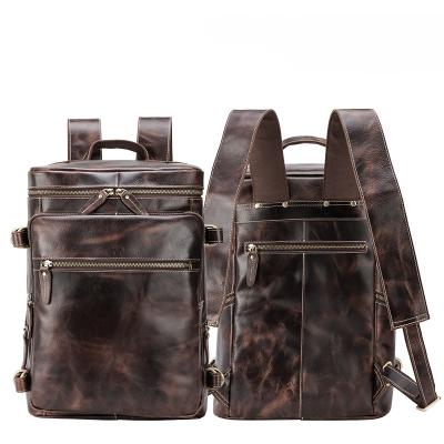 China Classic Anti-theft Classic Laptop Backpack Large Capacity Crazy Horse Leather Backpack for sale