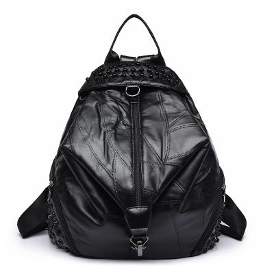 China None Black Lady Women PU Sheep Leather Rivet Fashion Bag Dos Femme Backpack for sale