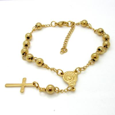 China Prayer Virgin Mary Religious Jewelry Catholic Cross Pendants Stainless Steel Bead Chain Rosary Bracelet for sale