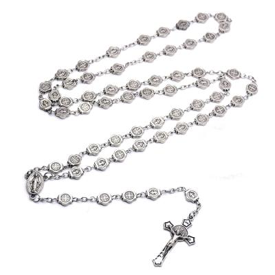 China Jesus Christian Pray Religious Saint Benedict Cross Beads Catholic Holy Grail Rosary Chain Necklace for sale