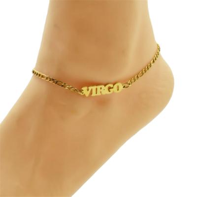 China IP Gold Stainless Steel Zodiac Chain Anklets Initial Letter Figaro Birthday Leg Gift Eco-Friendly Unisex Foot Bracelet for sale