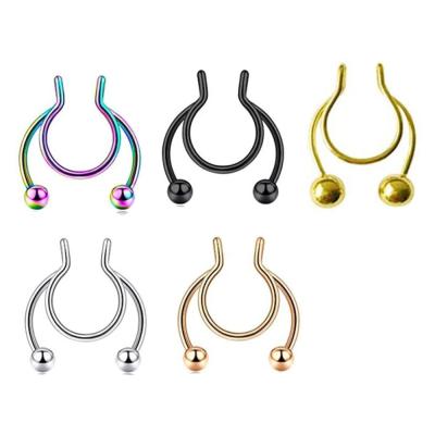 China FASHIONABLE Antlers C Shape Septum Clip On Circle Multi Color Gold Plated Stainless Steel Non Piercing Nose Ring for sale