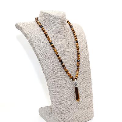 China Natural Gem Stone Handmade Classic Design Graceful Bead Tiger Eye Stone Bullet Pendant Men's Necklace Adjustable Healing Along for sale